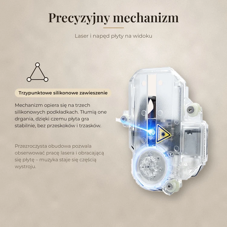 Mechanizm odtwarzacza CD PRYZMA za panelem akrylowym